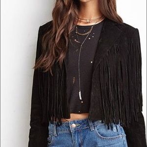 Forever 21 Black Soft Fringe Jacket Like New